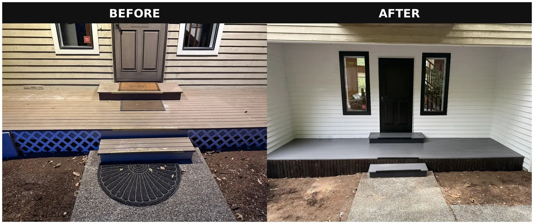 Front porch before and after its three-color paint refresh